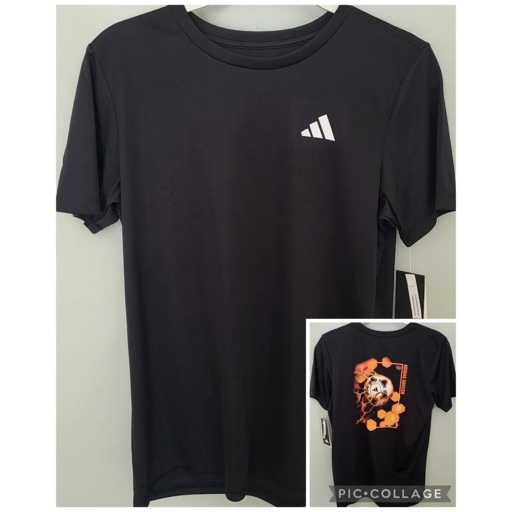 Adidas Youth Boys L 14/16 Soccer Heat Map Short Sleeve T-shirt Black Graphic...